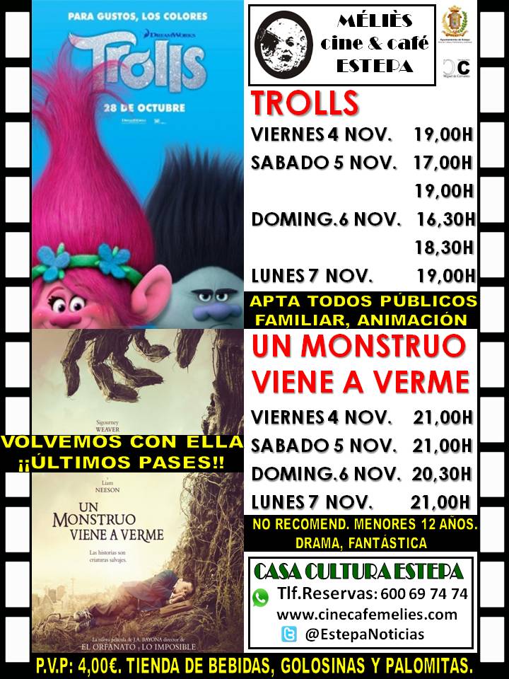 Cine en Estepa: "Trolls" y "Un monstruo viene a verme"